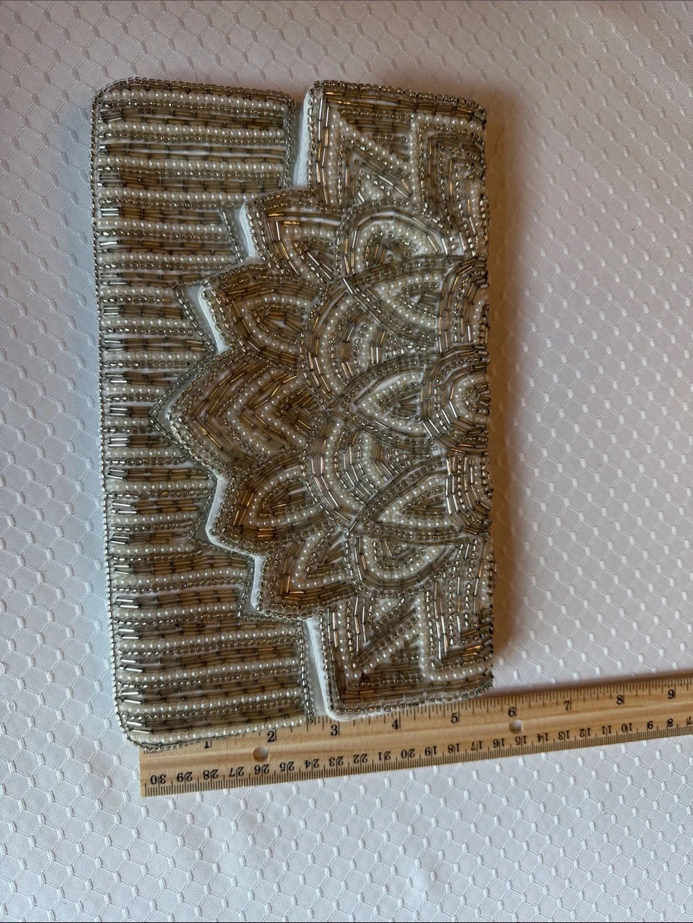 INC International Concepts Ivory and Silver Beaded Clutch